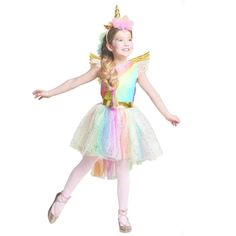 Halloween costumes for girl Unique Deluxe Kids Girls Rainbow Unicorn Costumes for Girl Carnival Party Dress - menochic Halloween Costumes Inflatable, Fairy Tales Costumes, Best Halloween Costumes For Couples, Baby Princess Party, Unicorn With Wings, Dress Up Aprons, Crop Top Suit, Graduation Suits