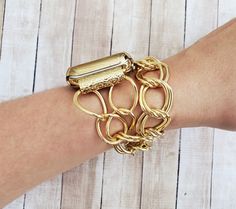 "Gold Chain Apple Watch Band 38 40 42 44mm Women Unisex Double Wrap Fashion Silver Chain Bracelet for iWatch 12345 Nike Hermes Editions Super elegant and exquisite handmade chain link apple watch bracelet. Made to create a unique look to your favorite watch and make you feel special during all day and even night. The bracelet is made from gold plated brass chain links and decorated with gold plated details , chain extension and lobster claw clasp. This bracelet is designed to fit wrist sizes fro Adjustable Gold Watch Band With Solid Link Construction, Adjustable Gold Metal Watch Bands, Gold Metal Apple Watch Band As Gift, Gold Adjustable Metal Watch Accessories, Gold Adjustable Watch Extender, Adjustable Gold Chain Watch Bands, Gold Metal Apple Watch Band With Extender, Adjustable Gold Metal Apple Watch Band, Gold Stainless Steel Apple Watch Band With Extender