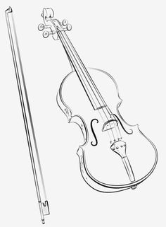 a drawing of a violin on a white background, with the strings still attached to it