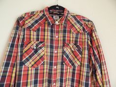 mens Levi's vintage western plaid shirt perfectly worn in with no stains or holes...soft pearl snaps length 29 heavy cotton Country Style Button-up Shirt For Fall, Western Style Shirt With Button Closure For Fall, Western Style Flannel Shirt With Button Closure For Fall, Western Fall Flannel Shirt With Button Closure, Fall Rodeo Shirt With Snap Buttons, Collared Shirt For Ranch In Fall, Western Style Flannel Shirt For Fall, Western Snap Button-up Shirt, Western Style Snap Button-up Shirt