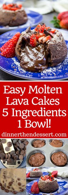 easy molten lava cakes with 5 ingredients in the middle and chocolate pudding on top