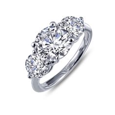 three stone diamond engagement ring in white gold with diamonds on the shoulders and sidestones