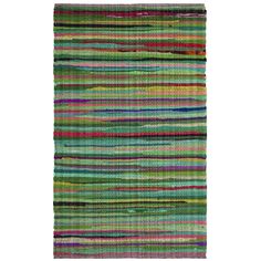 a multicolored rug with stripes on the bottom and bottom, in different colors