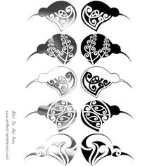 several hearts with swirls on them are shown in black and white, as well as the