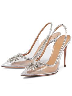 Make a glamorous entrance in the Crystal Cutout Embellished Pumps In Silver. They're made from pink PVC and edged with crystal-encrusted leather trims that form alluring cutouts at the vamps. Approx 8.5 cm / 3.3 inch heel Pointed toe Luxury Bedazzled Heels For Formal Occasions, Luxury Bedazzled Evening Heels, Chic Crystal Heels For Wedding, Bedazzled Crystal Evening Heels, Bedazzled Crystal Heels For Evening, Evening Bedazzled Crystal Heels, Glamorous Clear Heels With Rhinestones, Glamorous Embellished Clear Heels, Glamorous Clear Embellished Heels