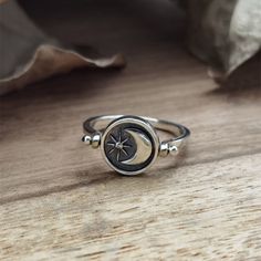 Rotating Sun and Moon Ring Sun And Moon Rings, Moon Ring, Piercings Jewelry, Dope Jewelry, Vintage Star, Anniversary Jewelry, Funky Jewelry, Cool Jewelry, Silver Rings Handmade