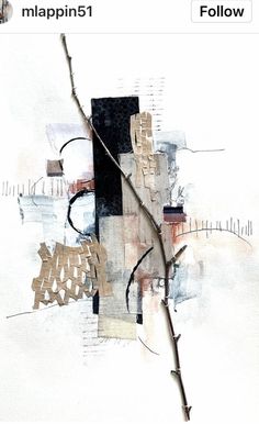 an abstract painting with black, white and brown colors on it's paper background