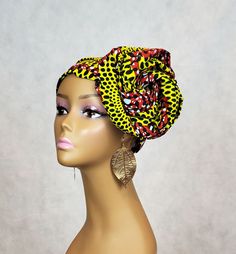 Ankara HeadWrap | African Cotton Scarf | Yellow Ankara Fabric Fitted Yellow Turban, Adjustable Gold Headwrap, Gold Adjustable Headwrap, Yellow Ankara Fabric, Yellow Ankara, Head Wrap African, Ankara Scarf, African Scarf, Turban For Women