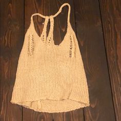 Tan Knitted Tank Top. Never Warn!! Mock Neck Tank Top, Beach Tanks Tops, Beach Tanks, Mock Neck Tank, Spaghetti Strap Tank Top, Gray Tank, Flower Tops, Ribbed Tank Tops, Pink Tank Top