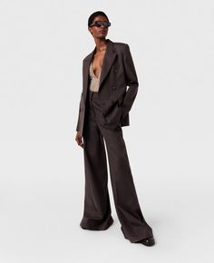 High-Rise Wide-Leg Wool Pants-Brown-large Luxury Straight Leg Pantsuit, Luxury Wide Leg Pants For Business Casual, Luxury Tailored Trousers Pantsuit, Luxury Straight Leg Pantsuit For Work, Luxury Business Pantsuit For Fall, Luxury Fall Business Pantsuit, Luxury Tailored Wide Leg Pants For Business Casual, Luxury Wool Pants For Workwear, Luxury Wool Wide Leg Pants For Formal Occasions