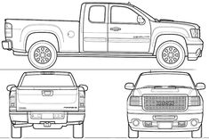 two pickup trucks side by side, one is black and white