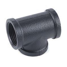 black cast iron pipe fitting elbow with an angled end, on a white background stock photo