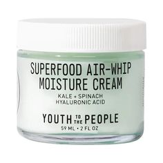 What it is: A hydrating moisturizer that plumps, hydrates, and restores balance to breakout-prone, combination, and oily skin without feeling greasy or sticky. Skin Type: Normal, Combination, and Oily Skincare Concerns: Pores, Dryness, and Oiliness Formulation: Lightweight Cream Highlighted Ingredients: - Kale: Rich in phytonutrients and vitamin C and E to leave skin visibly glowing. - Hyaluronic Acid: A natural hydrator known for its incredible moisture-retaining properties. - Green Tea: Antiox Green Tea Moisturizer, Creamed Kale, Youth To The People, Hyaluronic Acid Moisturizer, Lightweight Moisturizer, Best Moisturizer, Moisturizer For Dry Skin, Gel Moisturizer, Clean Skincare