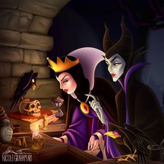 the evil queen and maleficent appear to be working on their work in disney's sleeping beauty