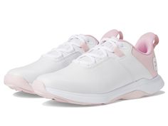 FootJoy ProLite Golf Shoes - Women's Shoes : White/Pink : Step up your performance with enhanced stability and grip wearing the FootJoy ProLite Golf Shoes. The waterproof footwear features synthetic upper construction in a round toe silhouette and reinforcement at the heel with non-slip characteristics. Breathable mesh lining and thicker insole provides increased underfoot cushioning for enhanced comfort. Bungee lace closure. Heel pull tabs for easy wear. Thick DuraMax rubber outsole improves shock absorption. Imported. Golf Shoes Women, Golf Stuff, Workout Sneakers, 2022 Style, Girls Golf, Royal Outfits, Womens Golf Shoes, Shoe Closet, Pink Shoes