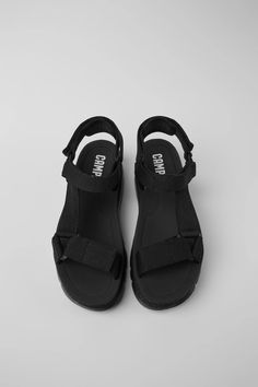 oruga Black Sandals for Women - Fall/Winter collection - Camper USA Sport Sandals With Ankle Strap For Summer, Summer Sport Sandals With Ankle Strap For Outdoor Activities, Black Footbed Sandals For Outdoor Summer, Black Summer Footbed Sandals For Outdoor, Black Summer Outdoor Footbed Sandals, Black Sport Sandals For Hiking In Summer, Functional Black Sandals For Summer, Summer Hiking Sandals With Removable Insole, Functional Hiking Sandals For Summer