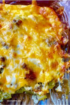 a cheesy casserole with meat and cheese