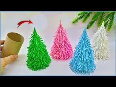 how to make paper christmas trees out of toilet paper - diy crafts for kids