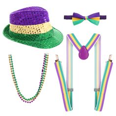 PRICES MAY VARY. Package Includes: Mardi Gras accessories set includes 1×Mardi Gras sequin hat, 1×costume suspenders, 1×bow tie and 3×bead necklaces in three colors. These Mardi Gras accessories can match your Mardi Gras outfit perfectly, adding the festive atmosphere. Reliable Material: the Mardi Gras outfit for men is made of high quality material like smooth sequins, nylon and plastic. The suspenders is elastic and flexible to fit your body, so don’t worry it being tight. The bow tie is made Themed Multicolor Costume Accessories For Party, Adjustable Costume Accessories For Mardi Gras, Adjustable Purple Costume Accessories For Party, Carnival Halloween Party, Mardi Gras Hats, Sequin Hat, Mardi Gras Outfits, Mardi Gras Costumes, Carnival Halloween