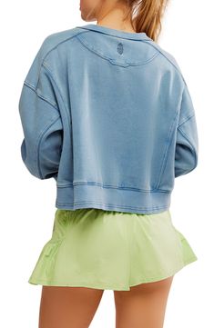 A boxy fit lends relaxed energy to this slightly cropped cotton-blend sweatshirt. 21 1/2" length (size Medium) Crewneck Long sleeves 80% cotton, 20% polyester Machine wash, tumble dry By Free People; imported Relaxed Fit Crew Cropped Sweater, Oversized Blue Sweats For Spring, Oversized Crew Neck Casual Cropped Sweater, Relaxed Fit Crew Neck Cropped Cotton Sweater, Oversized Sporty Cropped Sweater With Crew Neck, Oversized Sporty Cropped Sweater With Ribbed Cuffs, Sporty Oversized Cropped Sweater With Crew Neck, Blue Cotton Cropped Sweater, Casual Relaxed Fit Cropped Crew Sweater