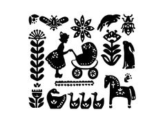 the silhouettes of farm animals and plants