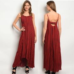 Red Navy Checkered Gingham Flow Maxi Dress Red Sleeveless Plaid Dress For Summer, Sleeveless Red Plaid Dress For Summer, Casual Red Plaid Dress For Spring, Red Sleeveless Plaid Dress For Spring, Red Plaid Dress For Spring Picnic, Red Plaid Dress For Picnic In Spring, Summer Plaid Maxi Dress, Spring Gingham Maxi Dress, Gingham Maxi Dress For Picnic