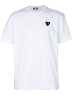 White cotton t-shirt from Comme des Garçons featuring a round neck, short sleeves and a contrasting black stitched design logo at the chest. Tshirt Design Men, Comme Des Garcons Play, Logo T Shirt, Design Logo, Tshirt Logo, Cotton T Shirt, White Cotton, White Undershirt, Cotton Tshirt