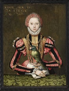 a painting of a woman with a bird on her arm