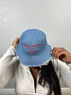 Ready for your next streetwear staple? This denim bucket hat with a distressed brim is a real statement piece—with the comfort of 100% cotton to boot. It’s an on-trend style that’ll be sure to get you a ton of compliments. • 100% cotton • Denim look • Classic brim with distressed look • 4 sewn eyelets on the sides of the hat • 2-panel designSize guide A (inches) B (inches) C (inches) One size 22 3 ⅛ 1 ¾ Trendy Summer Streetwear Bucket Hat, Adjustable Bucket Hat For Spring Streetwear, Trendy Bucket Hat With Short Brim For Streetwear, Denim Blue Cotton Bucket Hat For Summer, Trendy Denim Blue Bucket Hat For Beach, Trendy Short Brim Bucket Hat For Streetwear, Wide Brim Hats For Spring Streetwear, Spring Wide Brim Hats For Streetwear, Trendy Streetwear Hats For Spring