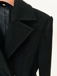 F00213104-113 Tailored Black Wool Coat With Double Button Closure, Classic Black Double-breasted Wool Coat, Formal Black Wool Coat With Lapel Collar, Black Wool Coat With Double Button Closure For Business, Black Long Wool Coat With Double Button Closure, Black Business Wool Coat With Double Button Closure, Black Pea Coat With Double Button And Lapel Collar, Black Double-breasted Wool Coat For Work, Black Wool Coat For Formal Fall Occasions