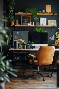 Elevate Your Workspace: Dark Office Ideas Male Office Design, Dark Office Inspiration, Office Ideas Moody, Small Office Masculine, Moody Office Aesthetic, Office Workplace Aesthetic, Deep Blue Office, Dark Blue Office Design, Dark Green Moody Office