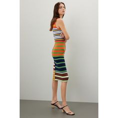 Multicolor stripe knit (100% Virgin Wool). Sheath. Sleeveless. Crewneck. Pull on. 48" from shoulder to hemline. Imported. Fitted Sleeveless Midi Dress With Vertical Stripes, Sleeveless Striped Hem Dress, Sleeveless Dresses With Striped Hem, Spring Striped Bodycon Midi Dress, Striped Bodycon Midi Dress For Summer, Preppy Dresses, Rent The Runway, Striped Midi Dress, Closet Designs