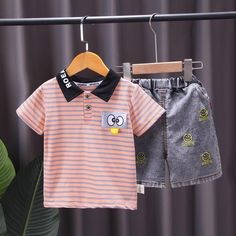 Toddler Boy Cartoon Pattern Striped POLO Shirt & Smiley Face Print Shorts - PrettyKid Smiley Face Print, Baby Boy Outfits Swag, Wholesale Boutique Clothing, Boy Cartoon, Boutique Wholesale, Face Print, Boys Graphic Tee, Striped Polo Shirt, Print Shorts