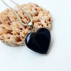 Black Onyx Heart Necklace, Onyx Heart Pendants, Sterling Silver Necklace, Pendant Necklace Black Heart Necklace For Gift, Black Necklace For Anniversary On Valentine's Day, Black Heart Necklace For Anniversary, Black Round Jewelry For Valentine's Day, Black Necklaces For Anniversary On Valentine's Day, Valentine's Day Black Necklace For Anniversary, Black Heart Necklace For Valentine's Day Anniversary, Black Heart Cut Necklace As A Gift, Handmade Black Necklace For Valentine's Day