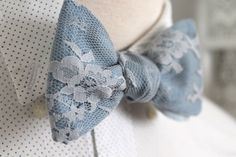 Floral Lace Self Tying Bow Ties: I handmade this specific WOW of a bow tie from a beautiful dusty blue chantilly lace that I lined with a solid darker dusty blue fabric creating the most romantic bowtie I could possibly imagine. I seriously LOVE these lace bowties and created them for very special occasions.More on Fancy Bow Ties: https://www.etsy.com/shop/HandsomeAndLace?section_id=10546351This bowtie also fits almost all neck sizes because it is adjustable at the back! (about 14"-18" neck size Blue Bow With Bow Tie Back For Wedding, Blue Bow With Butterfly Knot For Wedding, Blue Wedding Bow With Butterfly Knot, Blue Bow Tie For Summer Weddings, Dusty Blue Bow Tie, Dusty Blue Tie, Dusty Blue Fabric, Blue Wedding Theme, Invisible Stitch