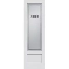 a white door with the word laundry on it's side panel and an open window