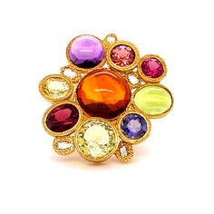 Eternity Cluster Ring with Semi-Precious Stones and Diamonds. 0.50cts diamonds 35.53cts semi-precious stones 20K yellow gold Red Amethyst, Baroque Jewelry, Australian Opal Ring, Sterling Silver Brooch, Hoop Earring Sets, Silver Brooch, Semi Precious Stones, Kenneth Jay Lane, Love Bracelets