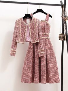 DANETE Dress & Jacket Set – ZCRAVE Suit Dress Women, Pink Tweed Jacket, Dress And Jacket Set, Pink Tweed, Wool Blend Jacket, Dress Jacket, Tweed Dress, Tweed Jacket, Vest Dress