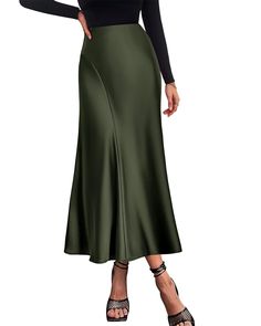 Lasaky - Elegant Silky Pleated High-Waisted Mermaid Party Midi Skirt Silk Skirt Short, Long Satin Skirt, Long Silk Skirt, Korean Fashion Skirt, Long Flowy Skirt, Tulle Long Skirt, High Waisted Maxi Skirt, Skirts With Boots, Womens Maxi Skirts