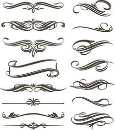 a set of decorative calligraphics with swirls and scrolls on white background