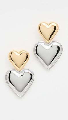 By Adina Eden Two Tone Double Heart Drop Stud Earrings | Shopbop Double Stud Earrings, Double Stud, Stud Earrings Gold, Heart Motif, Double Heart, Gold Branding, Earring Sale, Accessories Jewelry Earrings, Gold Earrings Studs