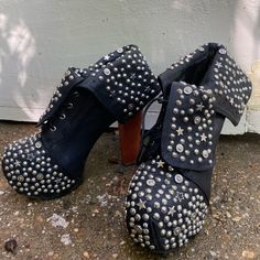 These Are Nwot. Open To Offers And Trades. Price Negotiable! Chic Heels With Silver Studs And Round Toe, Black Leather Heels With Silver Studs, Leather High Heels With Rivets, Leather High Heel Heels With Rivets, Leather Heels With Rivets And Round Toe, Black Heels With Silver Studs And Round Toe, Black Heels With Rivets And Round Toe, Leather Heels With Studs And Closed Toe, Studded Leather Heels With Closed Toe