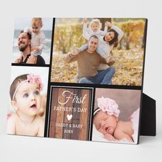 four photos with the words first father's day printed on them are shown in black and white