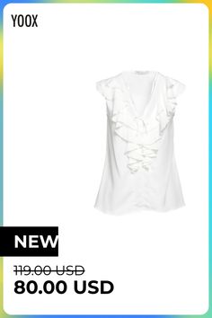 crepe, ruffles, solid color, bow collar, sleeveless, no pockets , Color: White , Size: 4 Bow Collar, New Sign, White Undershirt, Ruffles, Clothing And Shoes, Top Shirt, Size 4, Color White, Size 6