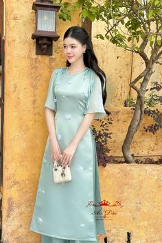 Very elegant design Vietnamese Dress Ao Dai, Vietnamese Dress, Sugar Land, Light Teal, Pastel Green, Blue Design, Green Light, Dress Clothes For Women, Teal Blue