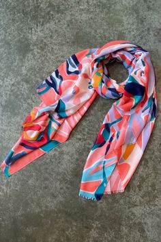 Abstract Leaf Scarf (HS- Casual Multicolor Scarves, Trendy Multicolor Floral Print Scarves, Trendy Multicolor Floral Print Scarf, Leaf Scarf, Abstract Leaf, Pink Sky, Leaf Print, Leaf Prints, Scarf Print