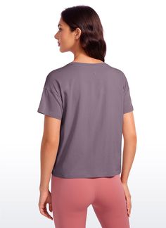 Pima Cotton collection is super soft and feels great against your skin, aiming to offer a comfortable feeling to you. Athletic short sleeve crop tops designed with a round neckline and flowy style for a simple and stylish look. Loose fit design allows you to move freely without restriction during exercise. Ideal for yoga, workout, and casual wear. Feature & Fitting: 
 Pima Cotton collection 
 Design for low-impact workouts or daily wear 
 Relaxed fit for moving freely 
 Round neck, hip lengt Boxy Short Sleeve Basic Cropped T-shirt, Relaxed Fit Short Sleeve Crop Top In Athleisure Style, Relaxed Fit Short Sleeve Athleisure Crop Top, Solid Cropped T-shirt In Athleisure Style, Comfortable Short Sleeve Activewear For Loungewear, Athleisure Relaxed Fit Crop Top With Short Sleeves, Athleisure Crop Top With Relaxed Fit And Short Sleeves, Short Sleeve Cropped T-shirt For Loungewear, Versatile Crew Neck Crop Top