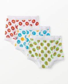 100% organic cotton Sesame Street training underwear to brighten up their week! Crafted with our famous won't-wear-anything-else fit that kids love. • Hypoallergenic & eczema-friendly • Sensory-friendly scratch-free seams that lay flat on the skin • OEKO-TEX® STANDARD 100 certified safe from hundreds of harsh chemicals Pack of 3 100% organic combed cotton rib knit Super-smooth flatlock seams Absorbent polyester interlining never touches the skin Soft 4-ply construction OEKO-TEX® STANDARD 100 | 03.U.9375 HOHENSTEIN HTTI | Tested for Harmful Substances | www.oeko-tex.com/standard101 GOTS certified by OTCO Prewashed Imported ™/© 2024 Sesame Workshop. Baby, Accessories, Training Underwear. | 3-Pack Sesame Street Organic Cotton Training Underwear - Size XS - Sesame Street - Hanna Andersson Playful White Machine Washable Bottoms, White Cotton Bottoms For All Genders, Playful Cotton Bottoms Machine Washable, Machine Washable Cotton Bottoms For Playtime, Playful Multi-pack Bottoms, Sesame Street Shoes, Playful Cotton Bottoms, Machine Washable, Playful Cotton Bottoms Multi-pack, Playful Multicolor Cotton Boxer Briefs