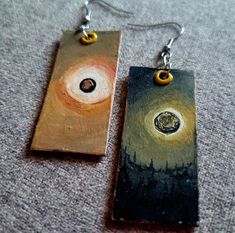 Hand-painted on dense board with acrylics and ink on a unique shape, I give you our home moon, looking striking as ever during the recent Solar Eclipse on April 8th, 2024. These charm earrings are inspired by the total eclipse as seen from my hometown in Northern Maine and the many photos my friends posted on that day. The reverse side of the earrings have a cosmic space scene. They measure 2.5 inches from top of earring hook to bottom of painted charm and are finished off with colorful grommets Space Scene, Cosmic Space, Northern Maine, Space Jewelry, Total Solar Eclipse, Total Eclipse, Earring Hook, April 2024, Solar Eclipse