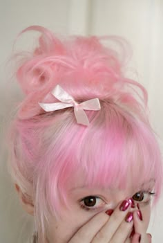 Hair Dye Ideas Pastel, Bubblegum Pink Hair Cotton Candy, Curly High Pigtails, Pastel Pink And Blonde Hair, Cute Hair Dye Ideas, Pink Updo, Ref Hair, Cotton Candy Hair Color, Pink Hair Styles